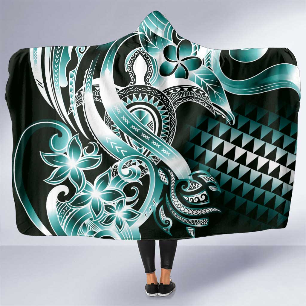 Aloha Turquoise Tribal Honu Tattoo Hooded Blanket