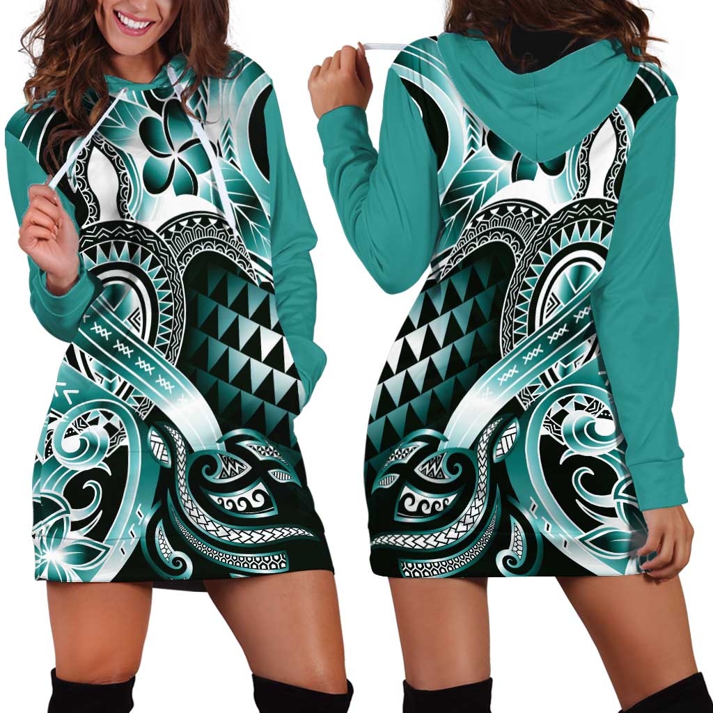 Aloha Turquoise Tribal Honu Tattoo Hoodie Dress