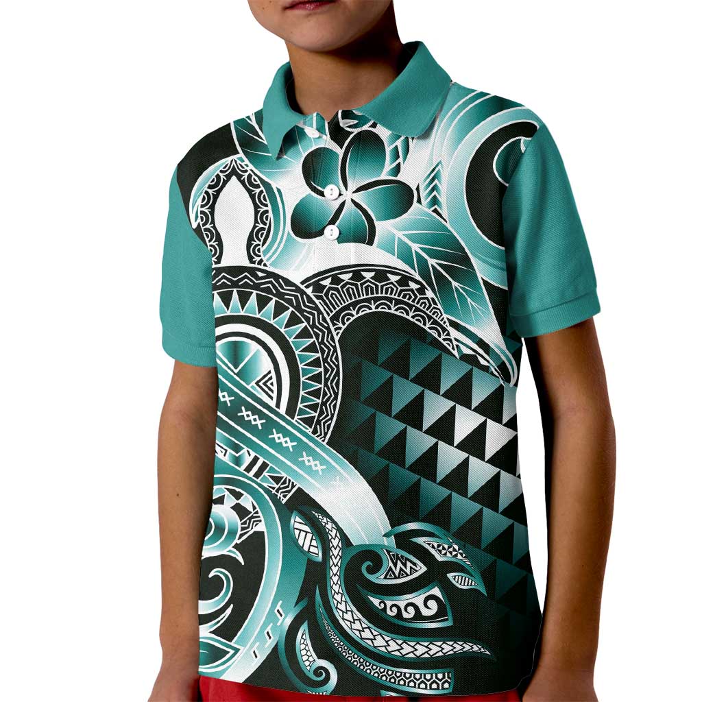 Aloha Turquoise Tribal Honu Tattoo Kid Polo Shirt LT9 Kid Turquoise - Polynesian Pride