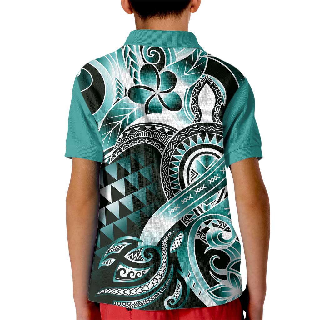 Aloha Turquoise Tribal Honu Tattoo Kid Polo Shirt LT9 - Polynesian Pride
