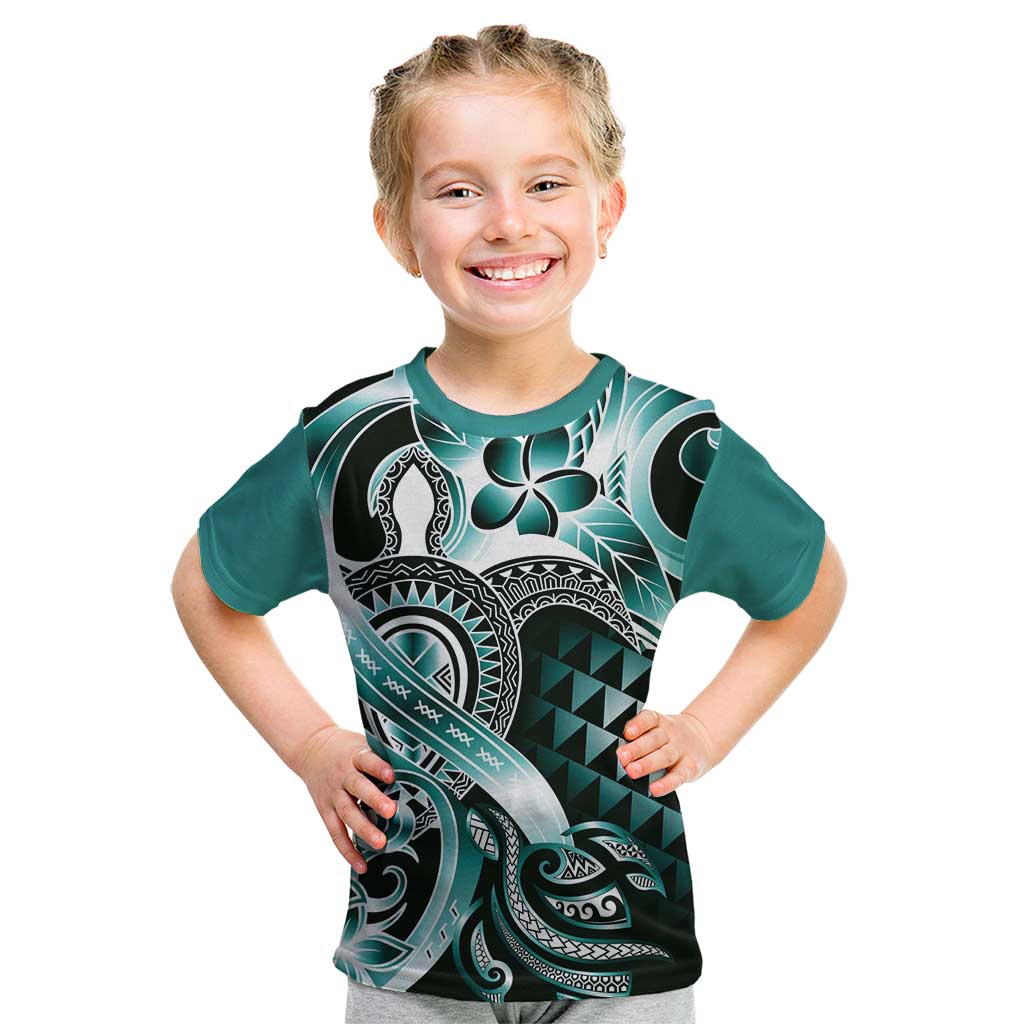 Aloha Turquoise Tribal Honu Tattoo Kid T Shirt LT9 Turquoise - Polynesian Pride