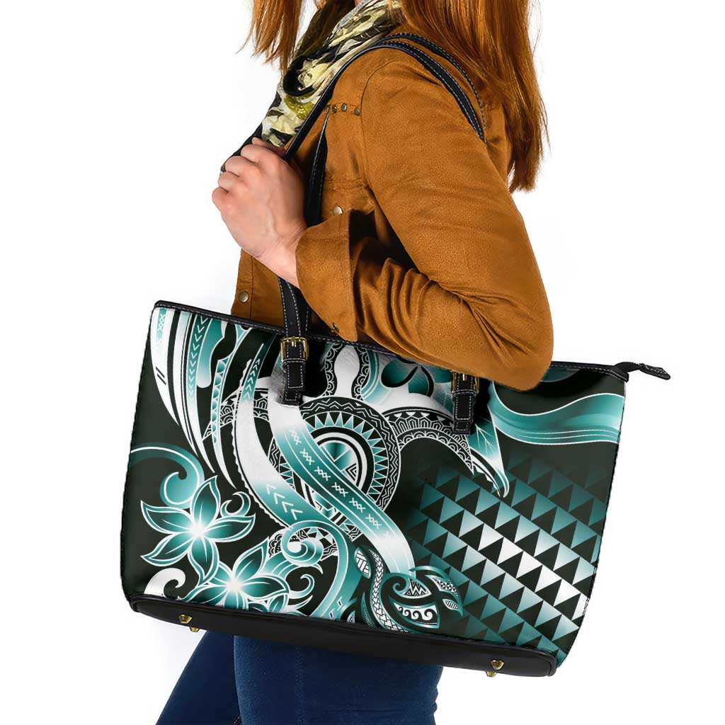 Aloha Turquoise Tribal Honu Tattoo Leather Tote Bag LT9 Turquoise - Polynesian Pride