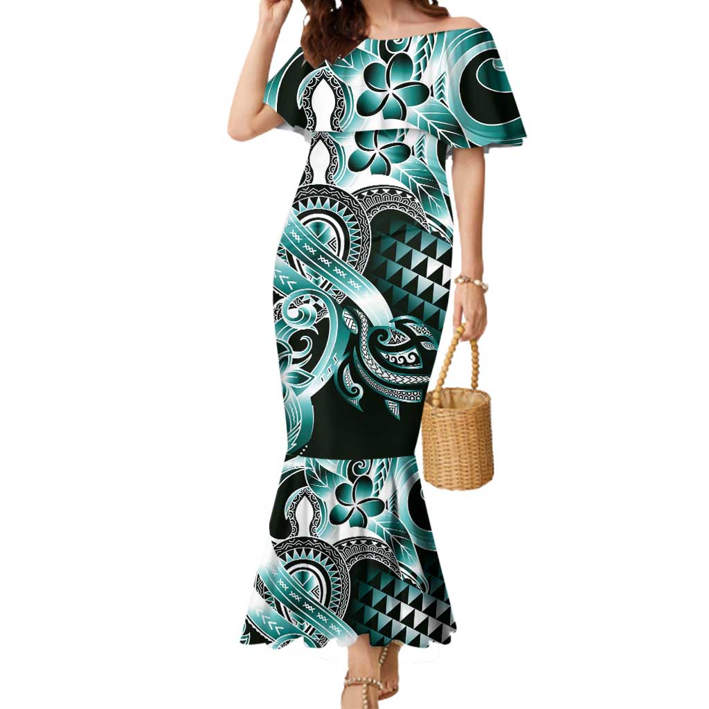 Aloha Turquoise Tribal Honu Tattoo Mermaid Dress LT9 Women Turquoise - Polynesian Pride