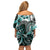 Aloha Turquoise Tribal Honu Tattoo Off Shoulder Short Dress