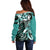 Aloha Turquoise Tribal Honu Tattoo Off Shoulder Sweater