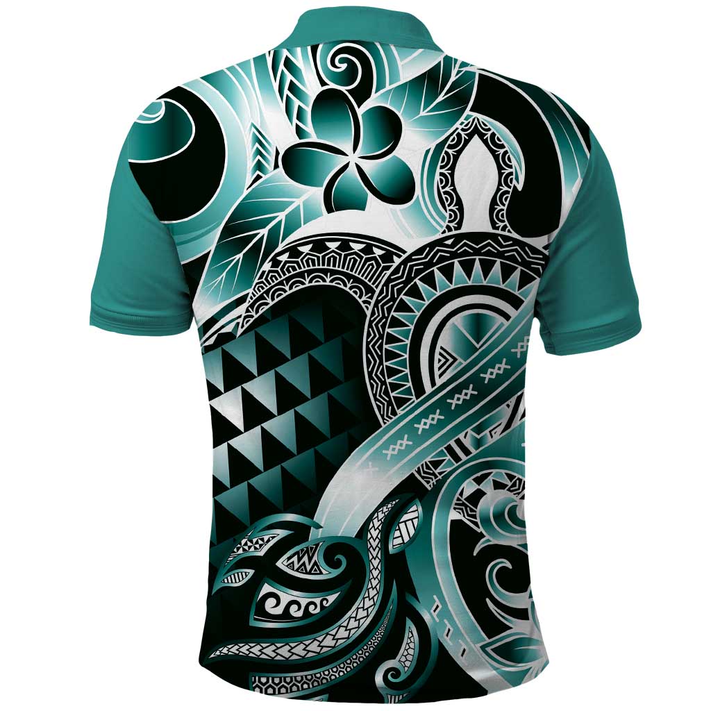 Aloha Turquoise Tribal Honu Tattoo Polo Shirt