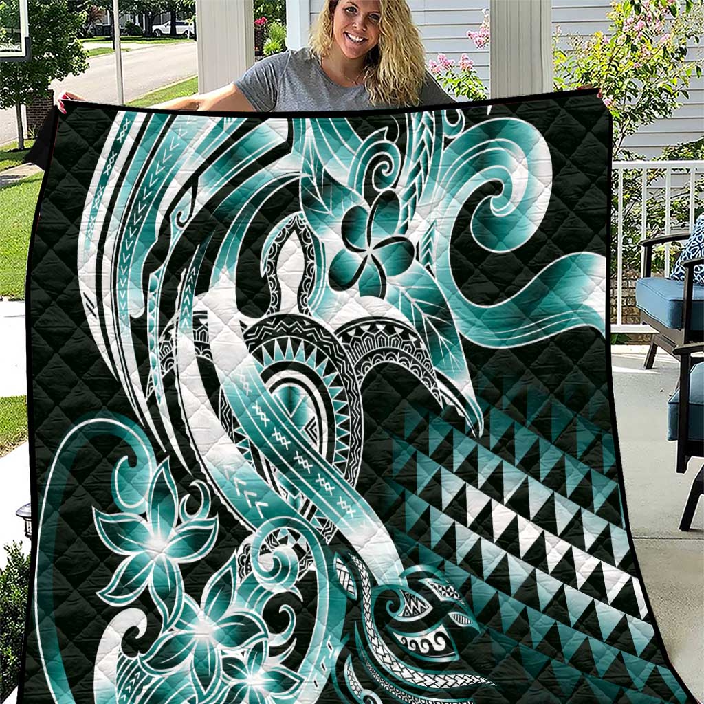 Aloha Turquoise Tribal Honu Tattoo Quilt LT9 Turquoise - Polynesian Pride