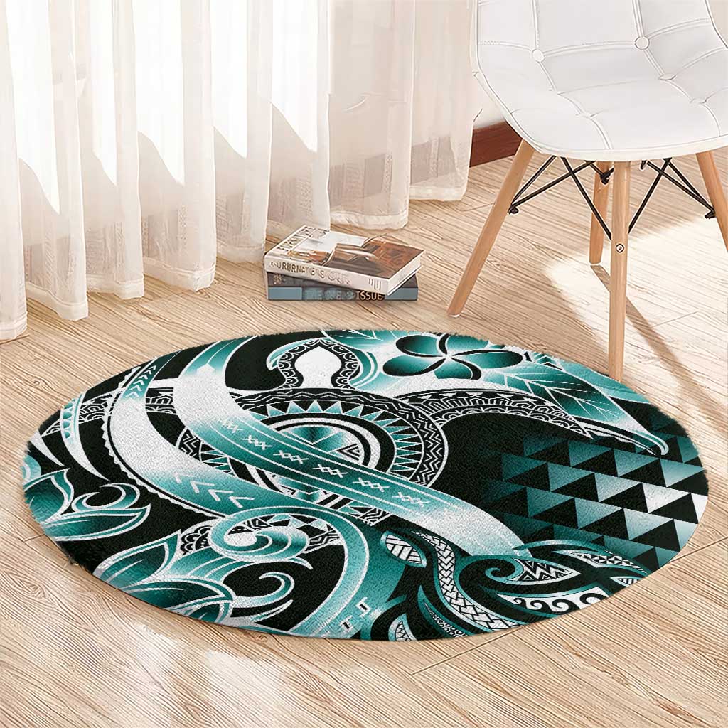 Aloha Turquoise Tribal Honu Tattoo Round Carpet