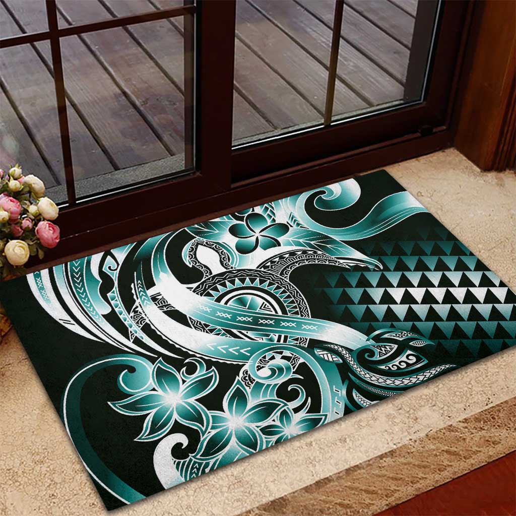 Aloha Turquoise Tribal Honu Tattoo Rubber Doormat