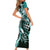 Aloha Turquoise Tribal Honu Tattoo Short Sleeve Bodycon Dress