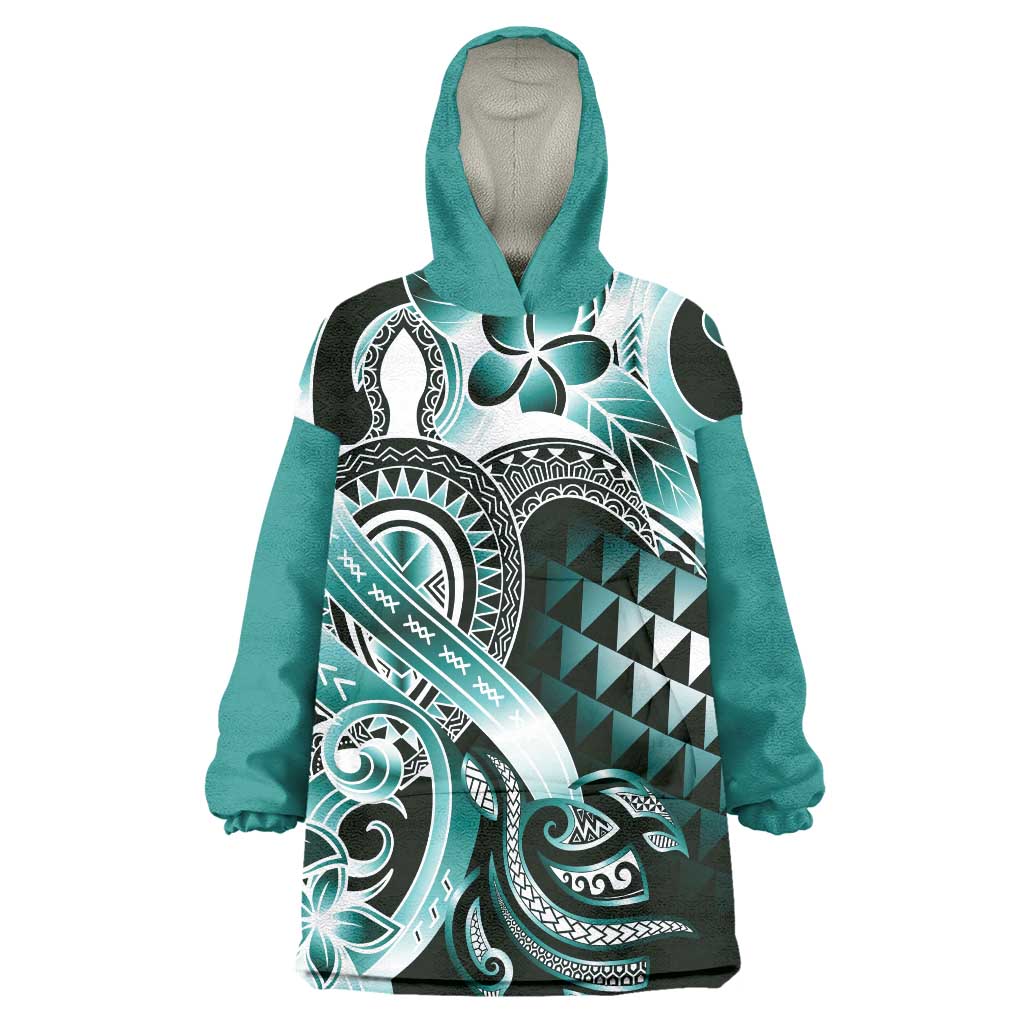 Aloha Turquoise Tribal Honu Tattoo Wearable Blanket Hoodie