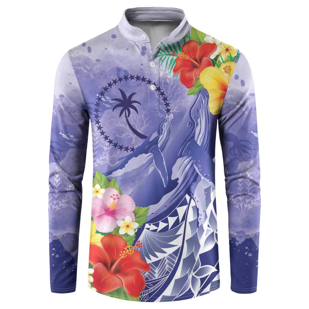 Personalised Chuuk States Humpback Whale Button Sweatshirt Polynesian Tropical Flowers