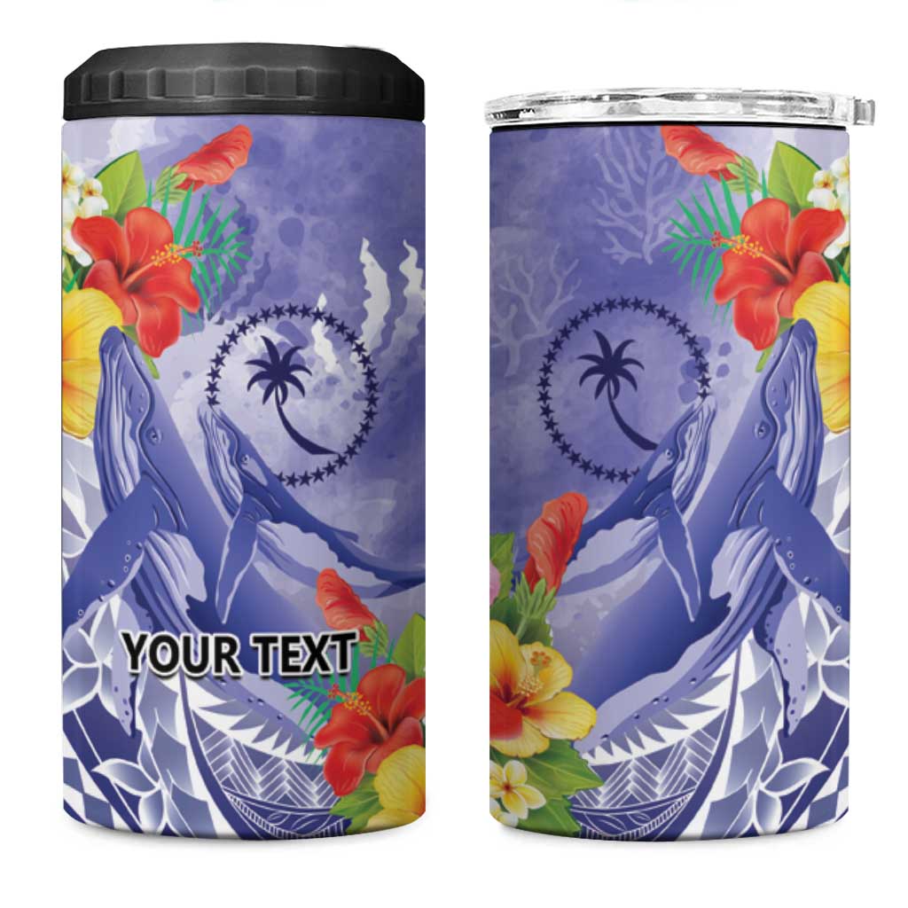 Personalised Chuuk States Humpback Whale 4 in 1 Can Cooler Tumbler Polynesian Tropical Flowers