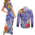 Personalised Chuuk States Humpback Whale Couples Matching Short Sleeve Bodycon Dress and Long Sleeve Button Shirt Polynesian Tropical Flowers