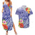 Personalised Chuuk States Humpback Whale Couples Matching Summer Maxi Dress and Hawaiian Shirt Polynesian Tropical Flowers