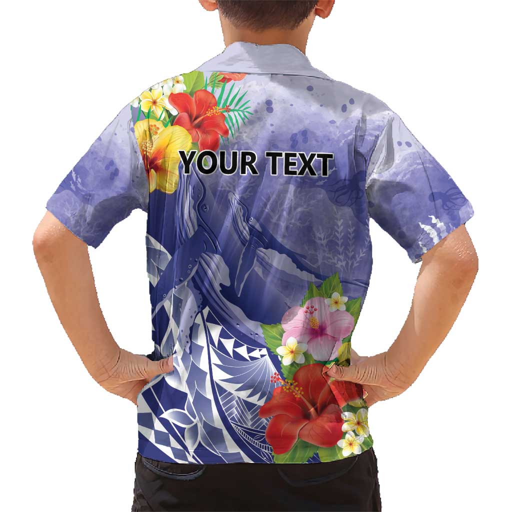 Personalised Chuuk States Humpback Whale Family Matching Short Sleeve Bodycon Dress and Hawaiian Shirt Polynesian Tropical Flowers LT9 - Polynesian Pride