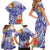 Personalised Chuuk States Humpback Whale Family Matching Short Sleeve Bodycon Dress and Hawaiian Shirt Polynesian Tropical Flowers