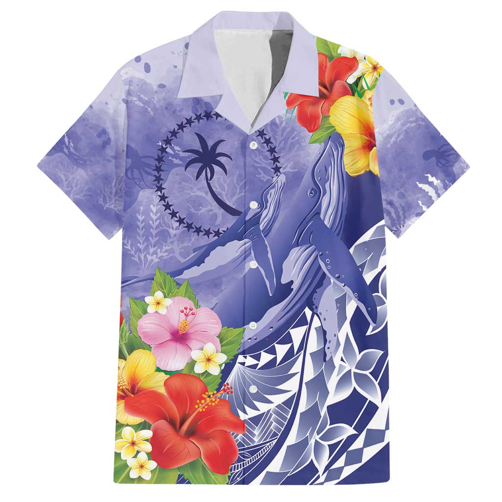 Personalised Chuuk States Humpback Whale Family Matching Summer Maxi Dress and Hawaiian Shirt Polynesian Tropical Flowers LT9 Dad's Shirt - Short Sleeve Blue - Polynesian Pride