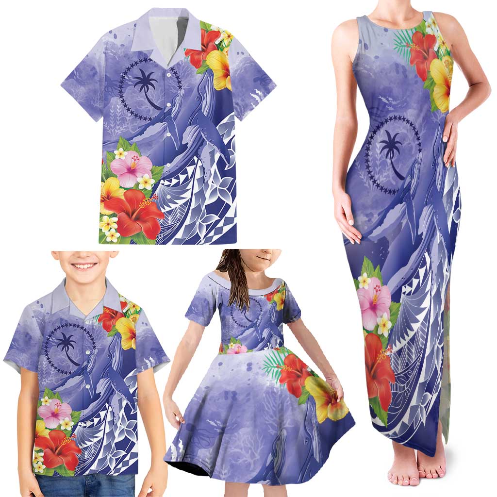 Personalised Chuuk States Humpback Whale Family Matching Tank Maxi Dress and Hawaiian Shirt Polynesian Tropical Flowers LT9 - Polynesian Pride