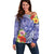 Personalised Chuuk States Humpback Whale Off Shoulder Sweater Polynesian Tropical Flowers