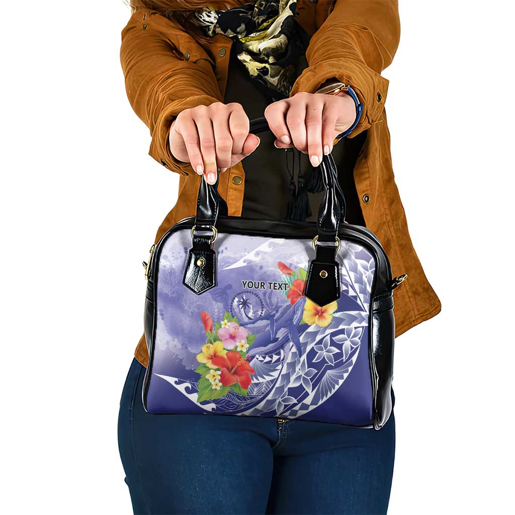 Personalised Chuuk States Humpback Whale Shoulder Handbag Polynesian Tropical Flowers