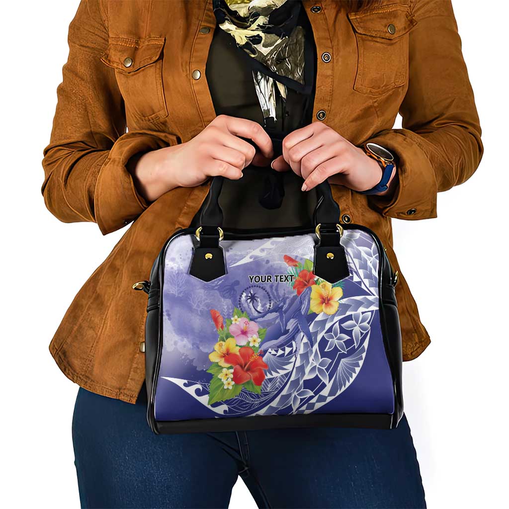 Personalised Chuuk States Humpback Whale Shoulder Handbag Polynesian Tropical Flowers LT9 - Polynesian Pride
