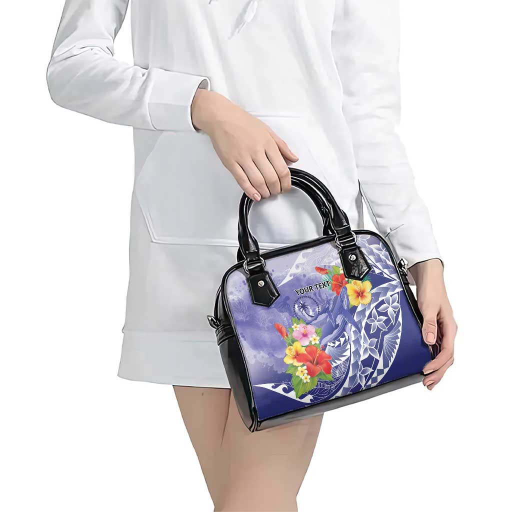 Personalised Chuuk States Humpback Whale Shoulder Handbag Polynesian Tropical Flowers LT9 - Polynesian Pride