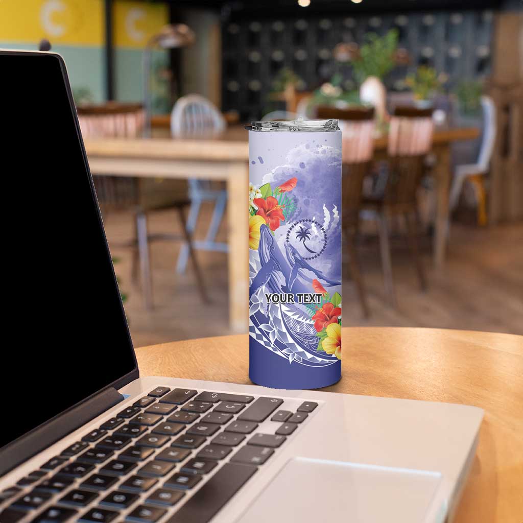 Personalised Chuuk States Humpback Whale Skinny Tumbler Polynesian Tropical Flowers LT9 - Polynesian Pride