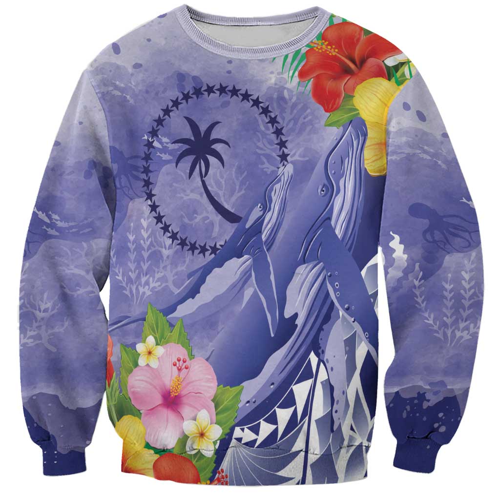 Personalised Chuuk States Humpback Whale Sweatshirt Polynesian Tropical Flowers