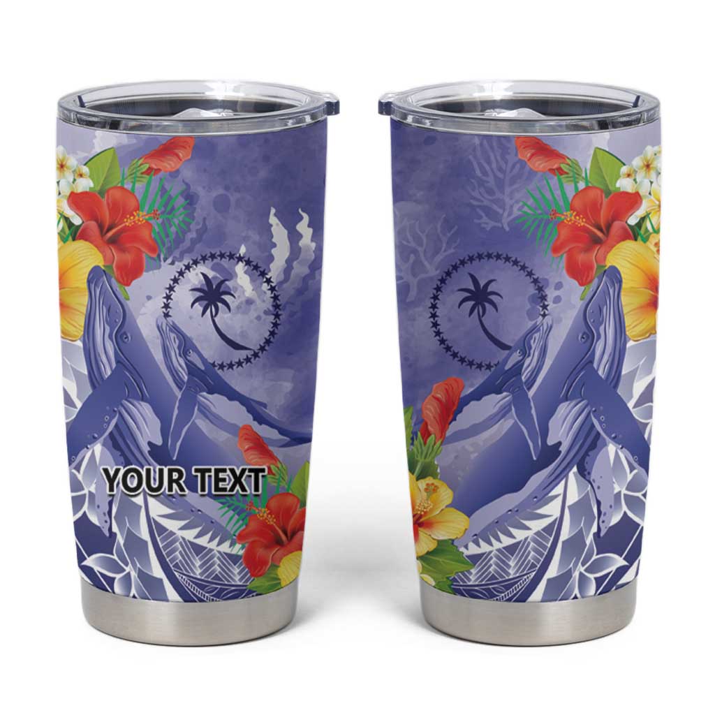 Personalised Chuuk States Humpback Whale Tumbler Cup Polynesian Tropical Flowers