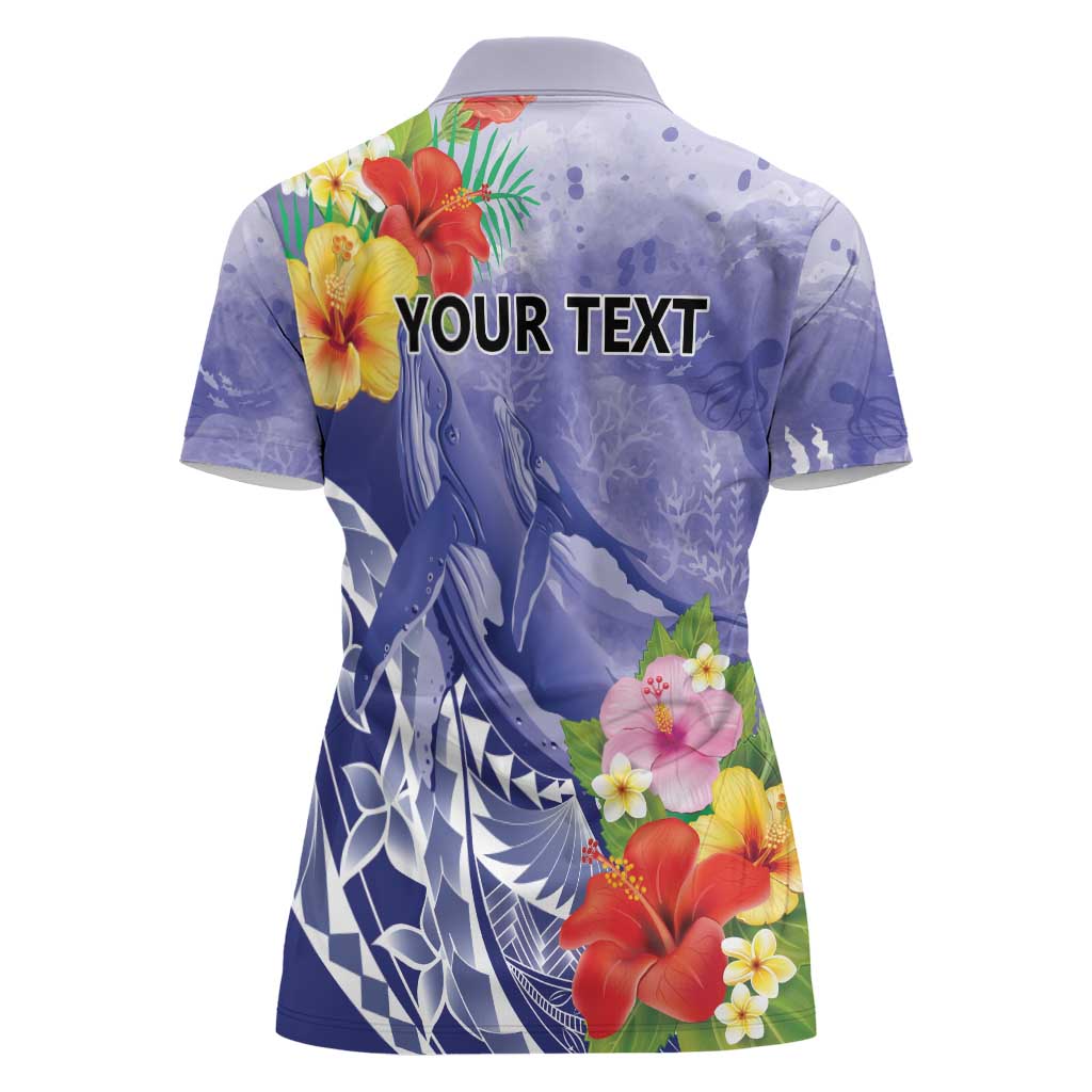 Personalised Chuuk States Humpback Whale Women Polo Shirt Polynesian Tropical Flowers LT9 - Polynesian Pride