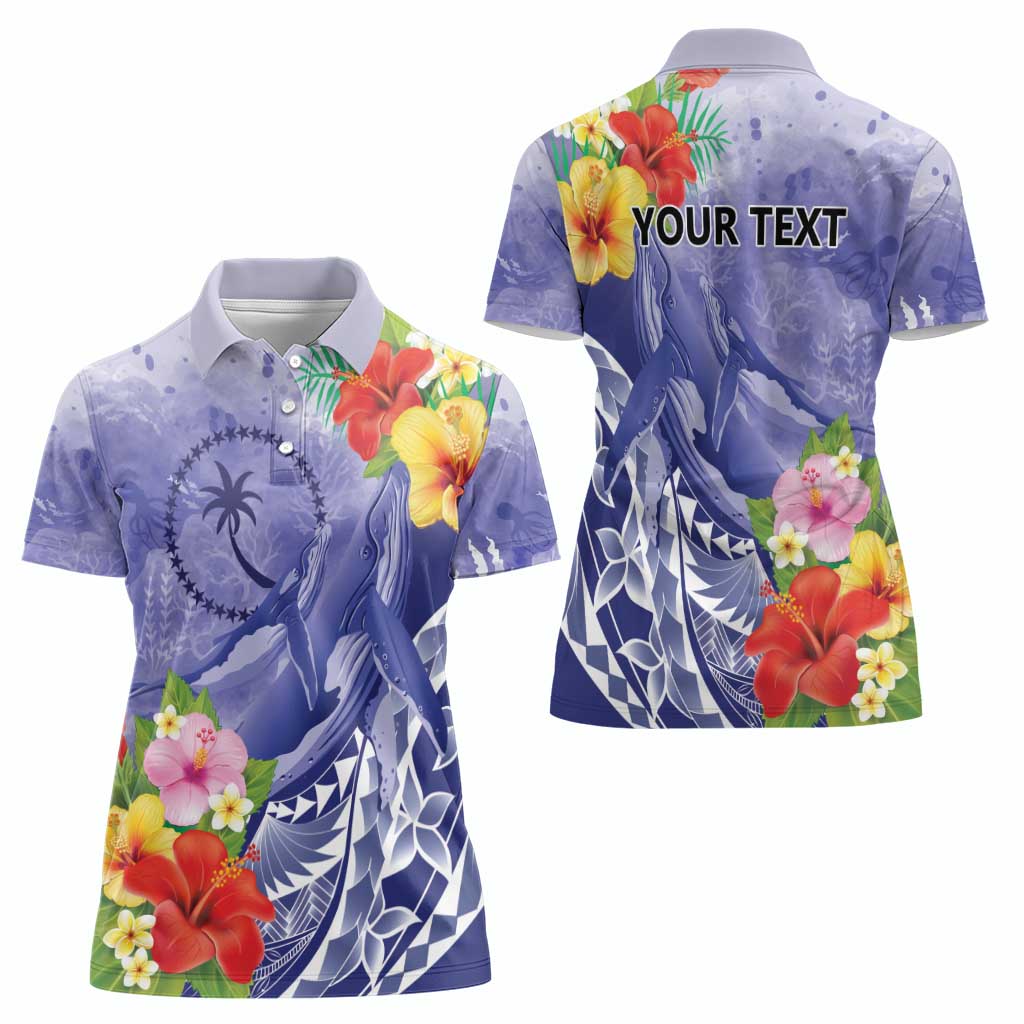 Personalised Chuuk States Humpback Whale Women Polo Shirt Polynesian Tropical Flowers LT9 - Polynesian Pride