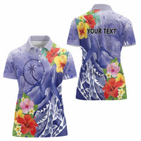 Personalised Chuuk States Humpback Whale Women Polo Shirt Polynesian Tropical Flowers LT9 - Polynesian Pride