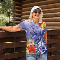 Personalised Chuuk States Humpback Whale Women Polo Shirt Polynesian Tropical Flowers LT9 - Polynesian Pride