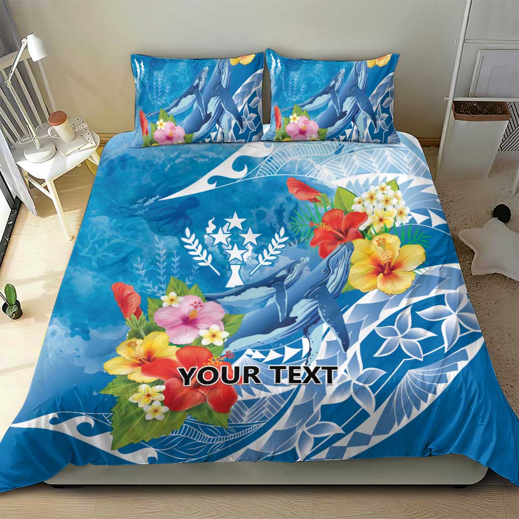 Personalised Kosrae States Humpback Whale Bedding Set Polynesian Tropical Flowers
