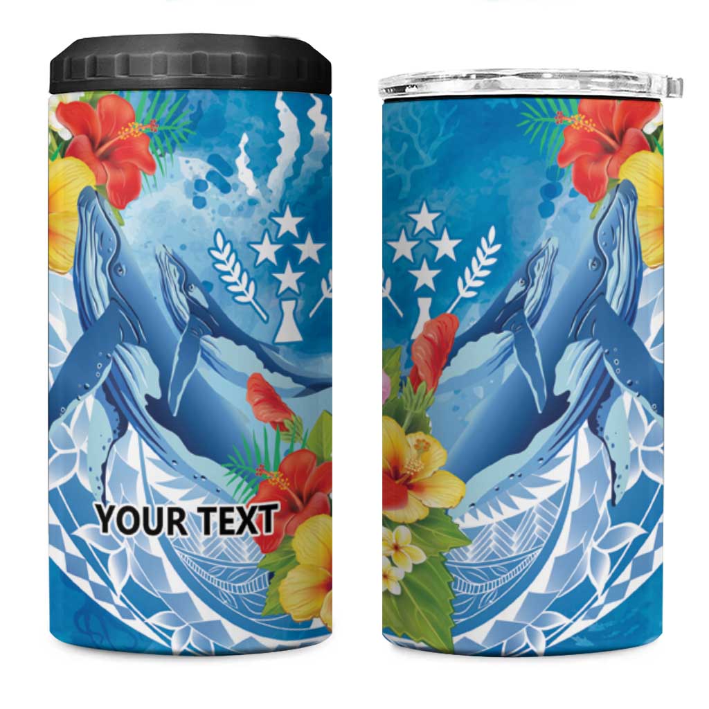 Personalised Kosrae States Humpback Whale 4 in 1 Can Cooler Tumbler Polynesian Tropical Flowers