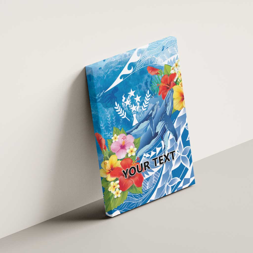 Personalised Kosrae States Humpback Whale Canvas Wall Art Polynesian Tropical Flowers