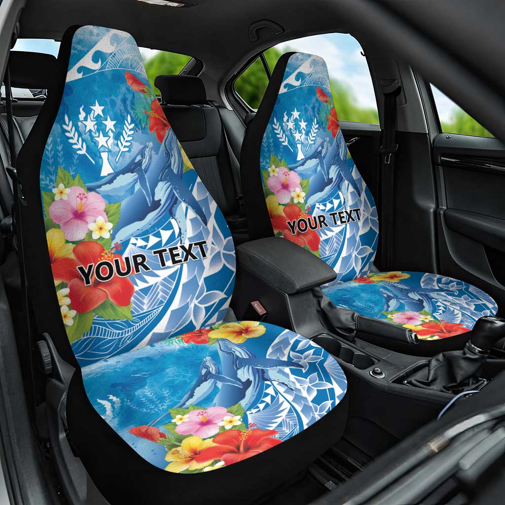 Personalised Kosrae States Humpback Whale Car Seat Cover Polynesian Tropical Flowers