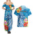 Personalised Kosrae States Humpback Whale Couples Matching Summer Maxi Dress and Hawaiian Shirt Polynesian Tropical Flowers