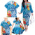 Personalised Kosrae States Humpback Whale Family Matching Off The Shoulder Long Sleeve Dress and Hawaiian Shirt Polynesian Tropical Flowers