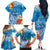 Personalised Kosrae States Humpback Whale Family Matching Off The Shoulder Long Sleeve Dress and Hawaiian Shirt Polynesian Tropical Flowers