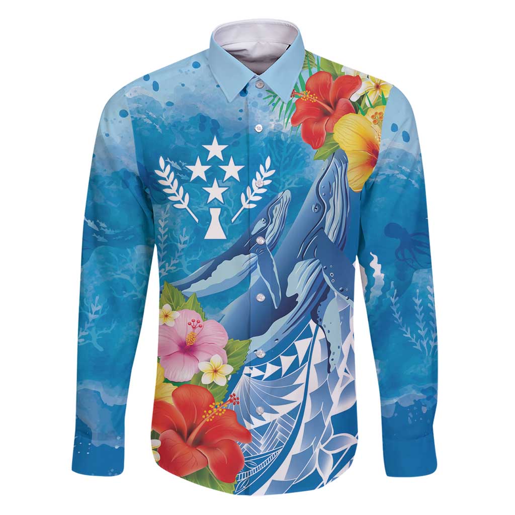 Personalised Kosrae States Humpback Whale Family Matching Puletasi and Hawaiian Shirt Polynesian Tropical Flowers
