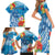 Personalised Kosrae States Humpback Whale Family Matching Short Sleeve Bodycon Dress and Hawaiian Shirt Polynesian Tropical Flowers