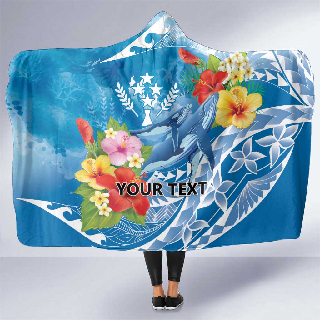 Personalised Kosrae States Humpback Whale Hooded Blanket Polynesian Tropical Flowers