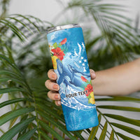 Personalised Kosrae States Humpback Whale Skinny Tumbler Polynesian Tropical Flowers LT9 - Polynesian Pride