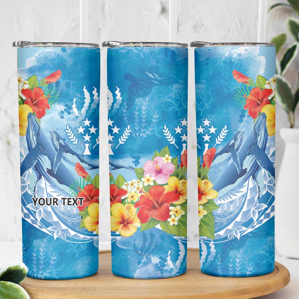 Personalised Kosrae States Humpback Whale Skinny Tumbler Polynesian Tropical Flowers LT9 - Polynesian Pride