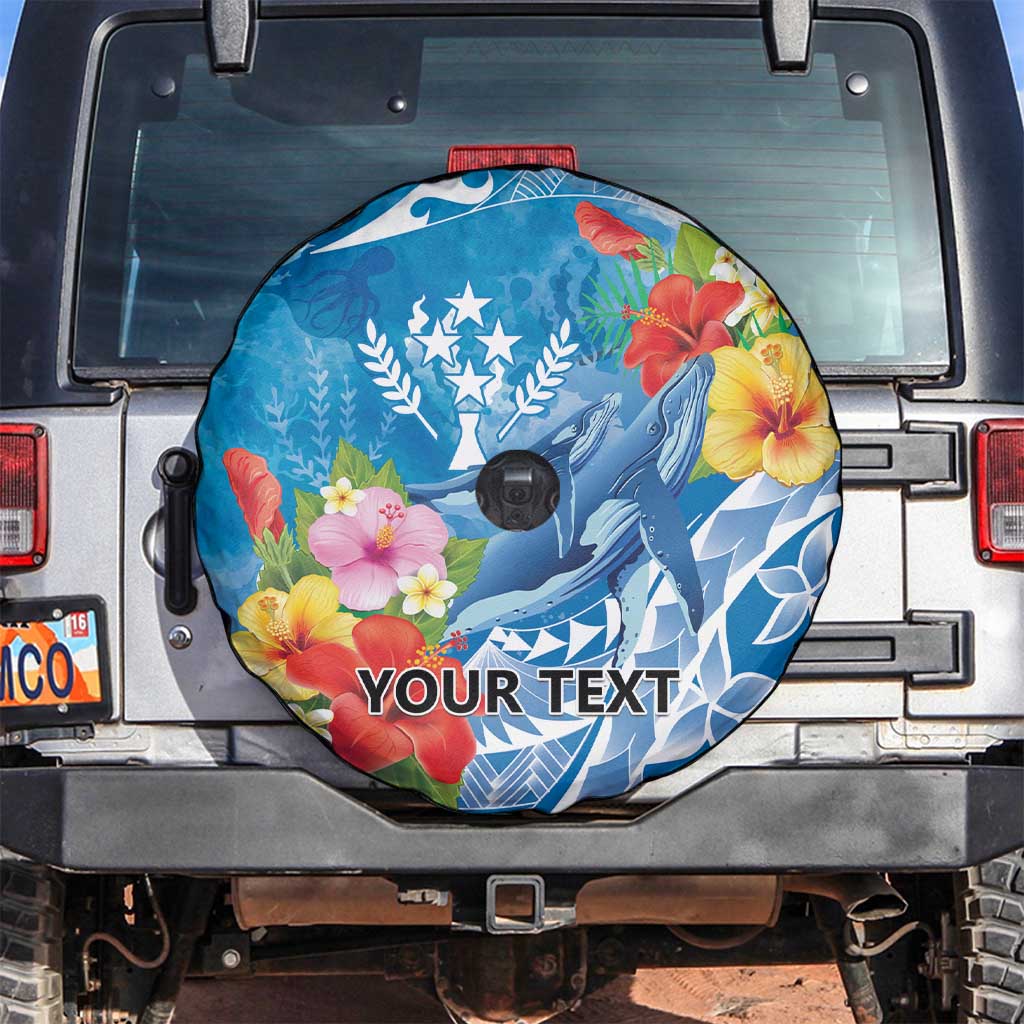 Personalised Kosrae States Humpback Whale Spare Tire Cover Polynesian Tropical Flowers