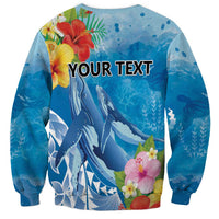 Personalised Kosrae States Humpback Whale Sweatshirt Polynesian Tropical Flowers
