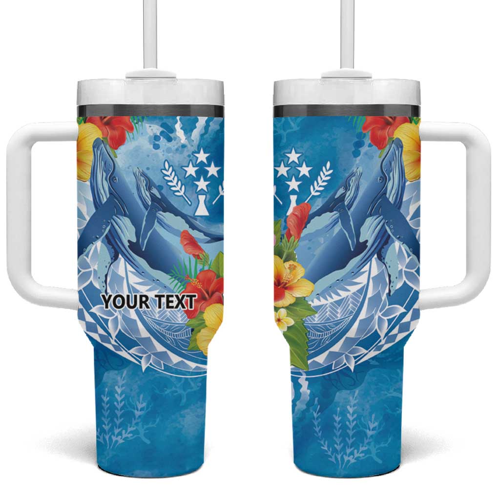 Personalised Kosrae States Humpback Whale Tumbler With Handle Polynesian Tropical Flowers