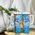 Personalised Kosrae States Humpback Whale Tumbler With Handle Polynesian Tropical Flowers